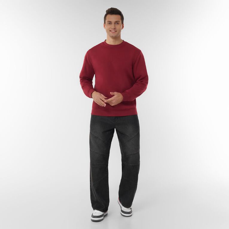 H&H Men's Plain Crew Sweatshirt, Red Dark, hi-res