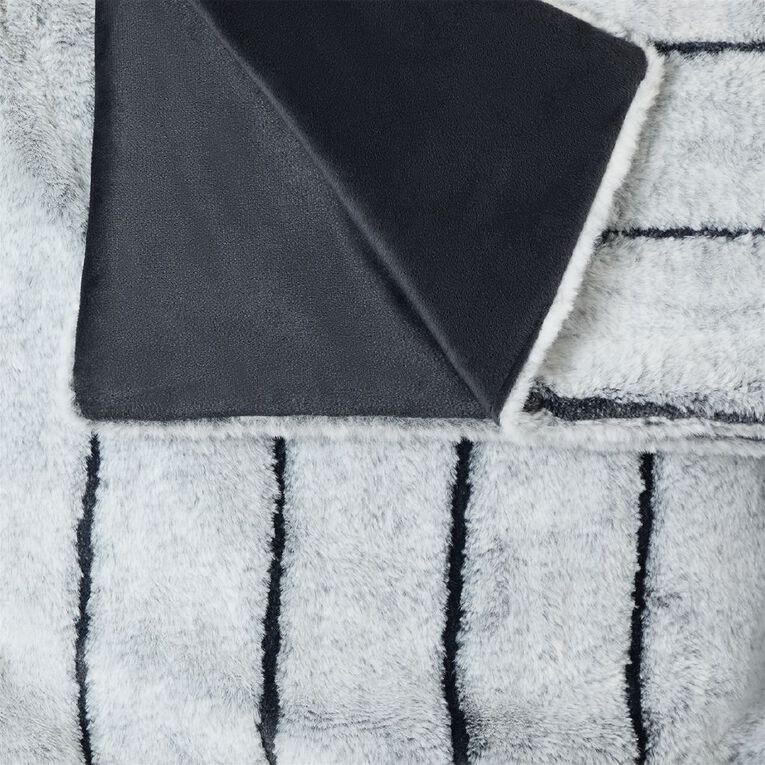 Living & Co Channel Faux Rabbit Fur Throw Charcoal 127cm x 152cm, Charcoal, hi-res