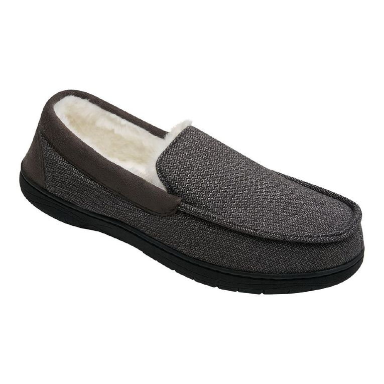 H&H Men's Harold Moccasin Slippers, Grey, hi-res