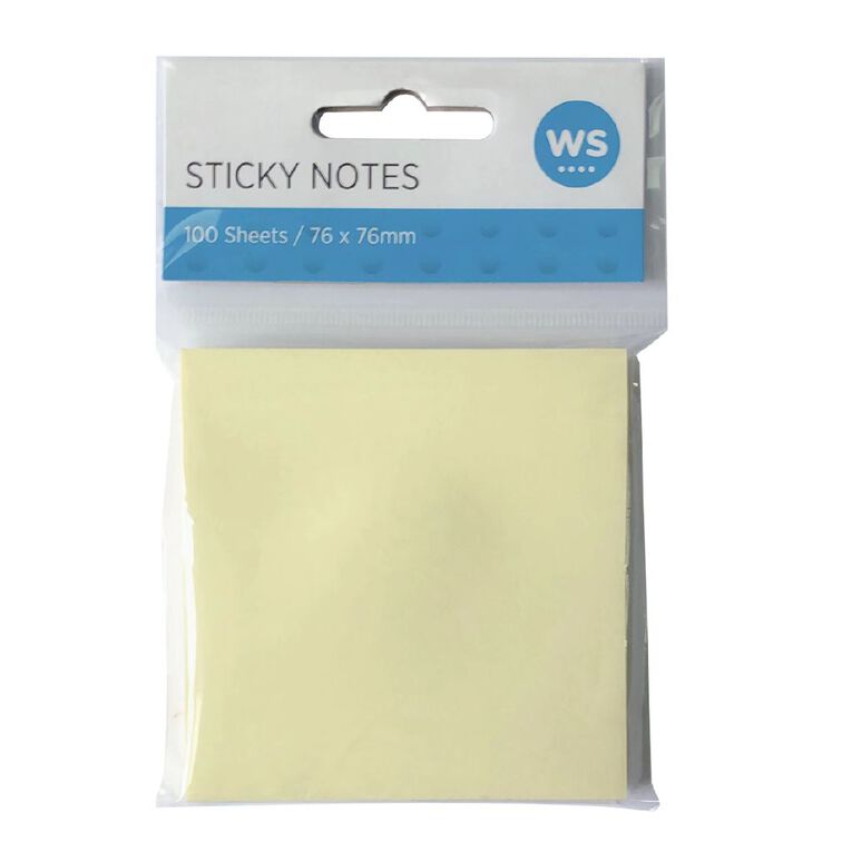 WS Sticky Notes Yellow 7.5cm x 7.5cm 100 Sheets Yellow Mid, , hi-res