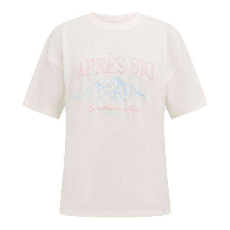 H&H Women's Short Sleeve Boyfriend Graphic Tee, Cream, hi-res