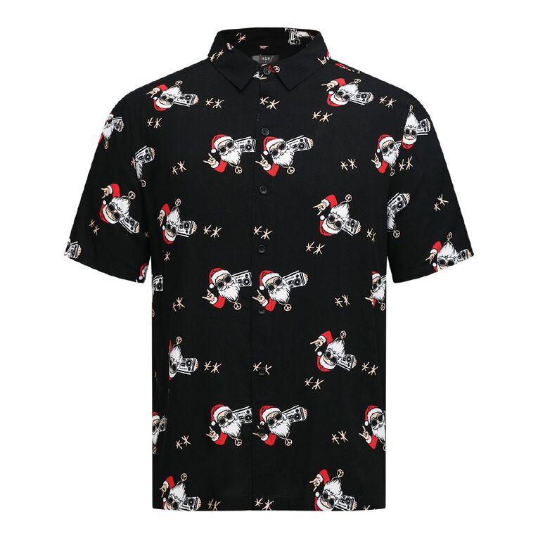 H&H Men's Short Sleeve Printed Shirt, Black, hi-res