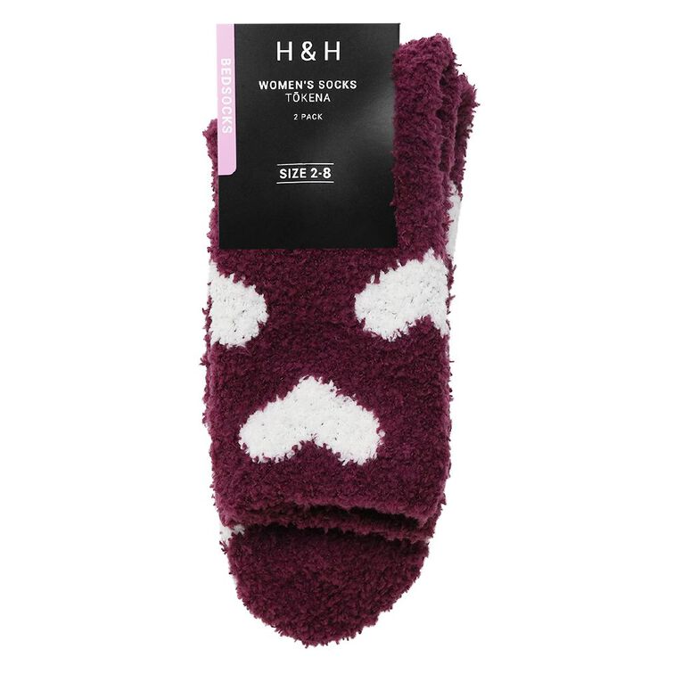 H&H Women's Cosy Bed Socks 2 Pack, Red Mid, hi-res