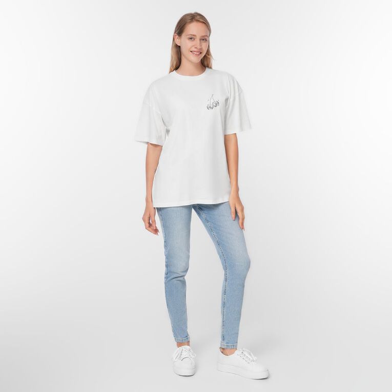 H&H Women's Short Sleeve Boyfriend Graphic Tee, Cream, hi-res