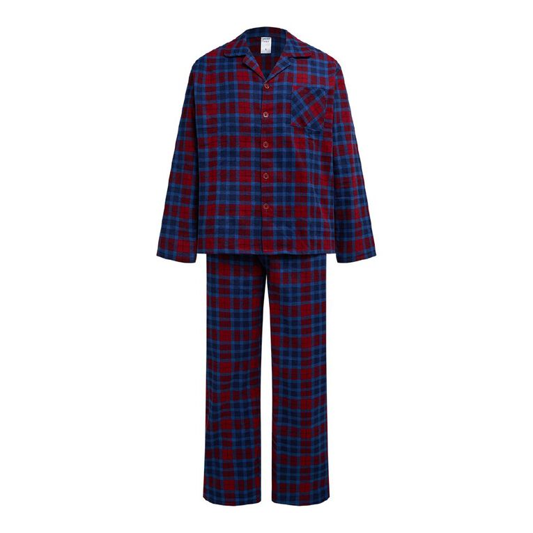H&H Men's Button Up Flanelette Pyjama Set, Red Dark, hi-res