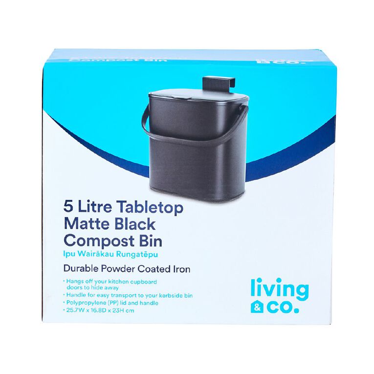 Living & Co Tabletop Compost Bin Black, , hi-res