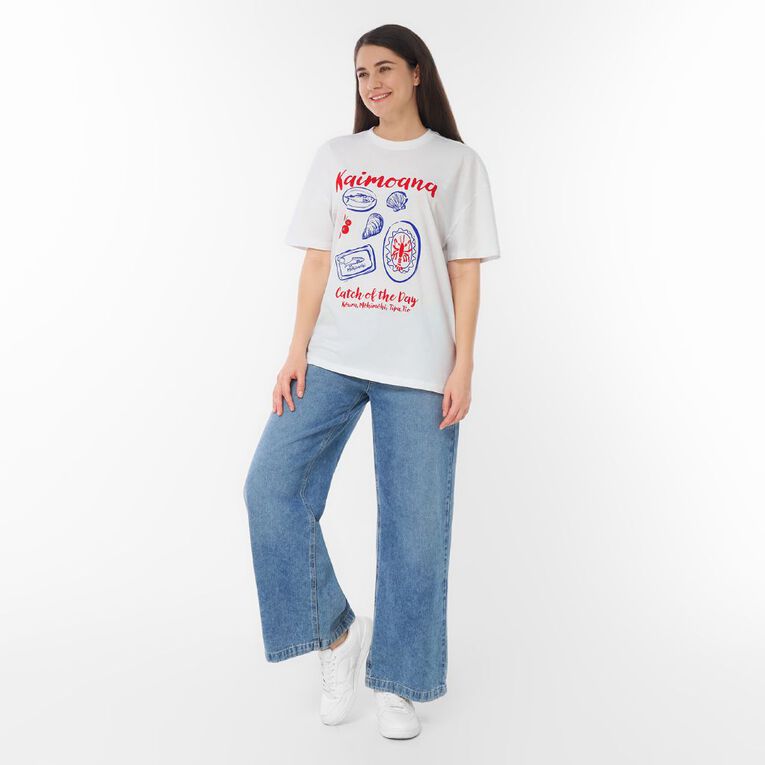 H&H Women's Short Sleeve Boyfriend Graphic Tee, White KAIMOANA, hi-res