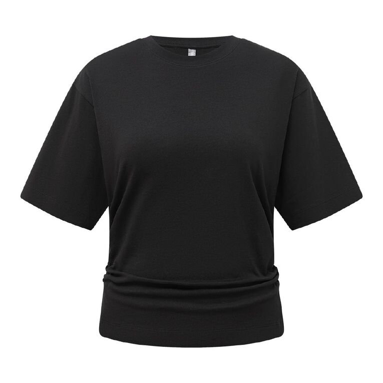 H&H Women's Short Sleeve Gathered Waist Tee, Black, hi-res