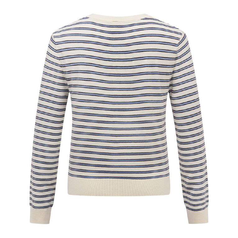 H&H Women's Essential Cardigan, White/Blue, hi-res