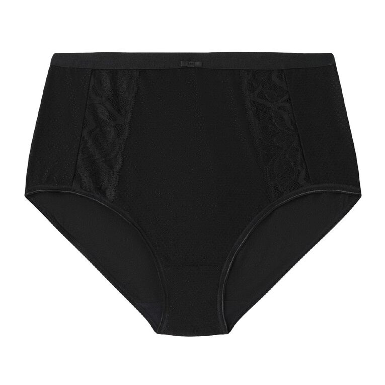 H&H Women's Jacquard And Lace Full Briefs, Black, hi-res