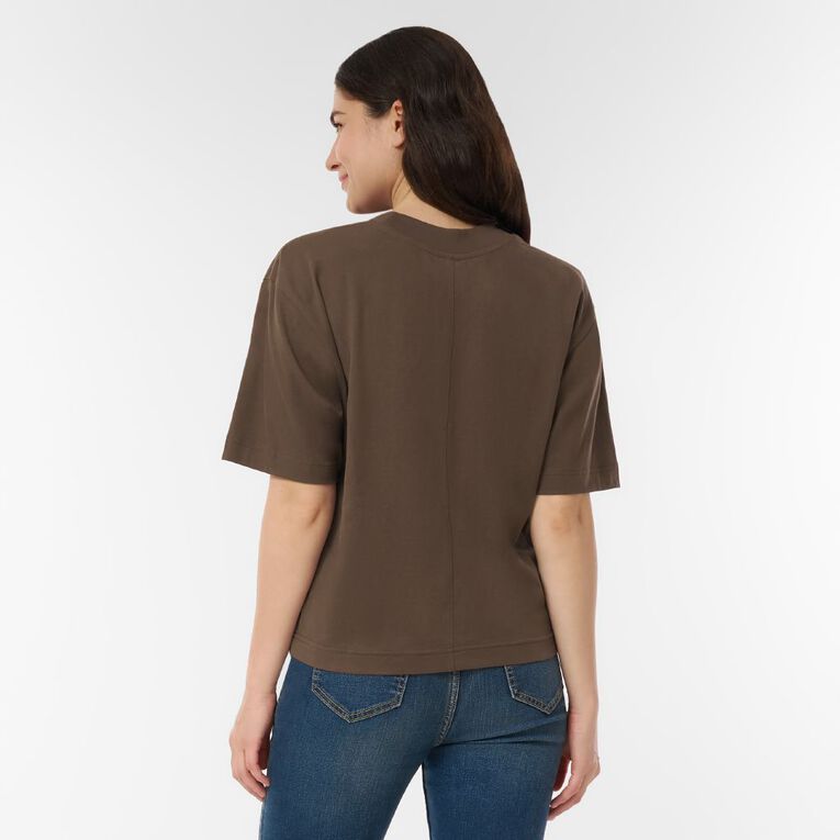 H&H Women's Short Sleeve Smart Tee, Brown Mid, hi-res