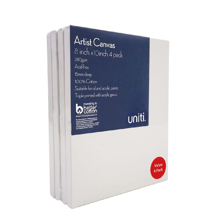 Uniti Value Blank Canvas 8in x 10in 4 Pack, , hi-res