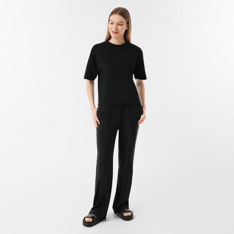 H&H Women's Pintuck Straight Work Pants, Black, hi-res