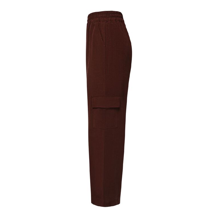 H&H Women's Twill Wide Leg Relaxed Cargo Pants, Brown Dark SPOTS, hi-res