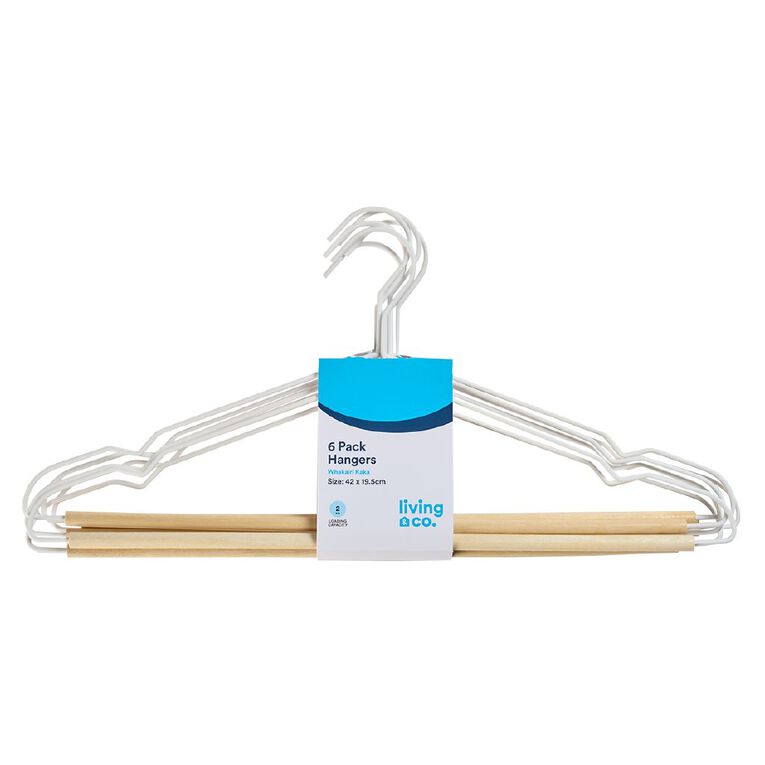 Living & Co Wire & Wood Coat Hanger White 6 Pack, , hi-res