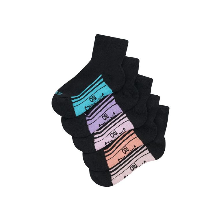 Rio Kids' Quarter Crew Stretch Socks 5 Pack, Black, hi-res