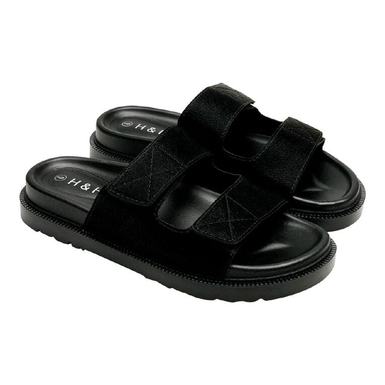 H&H Women's Alissa Double Strap Sandals, Black, hi-res