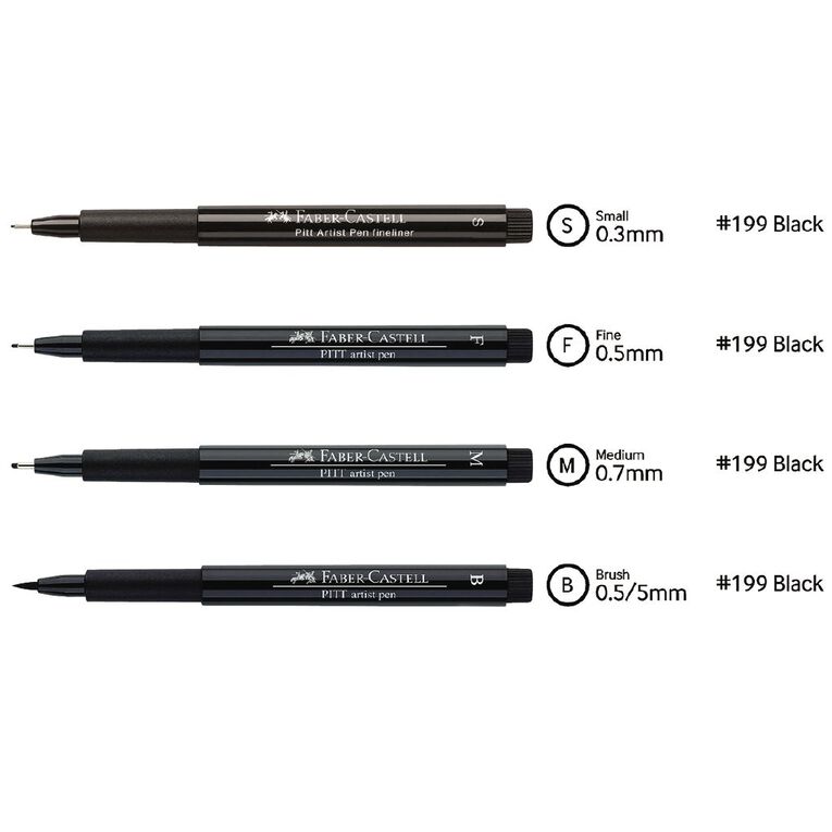 Faber-Castell Pitt Artist Pens Thin Black 4 Pack, , hi-res
