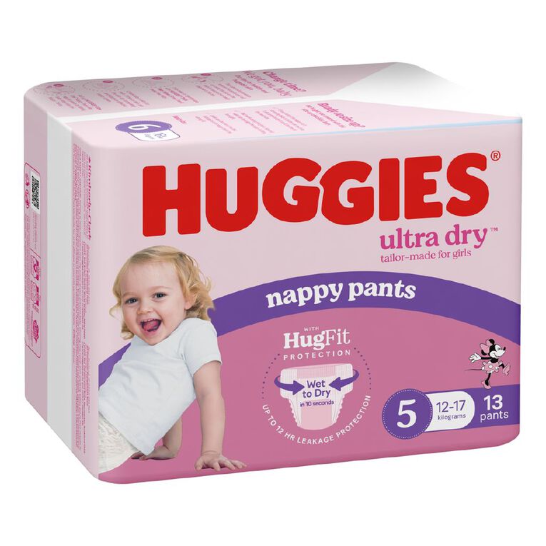 Huggies Ultra Dry Nappy Pants Walker Girl Size 5 12-17kg 13 Pack, , hi-res