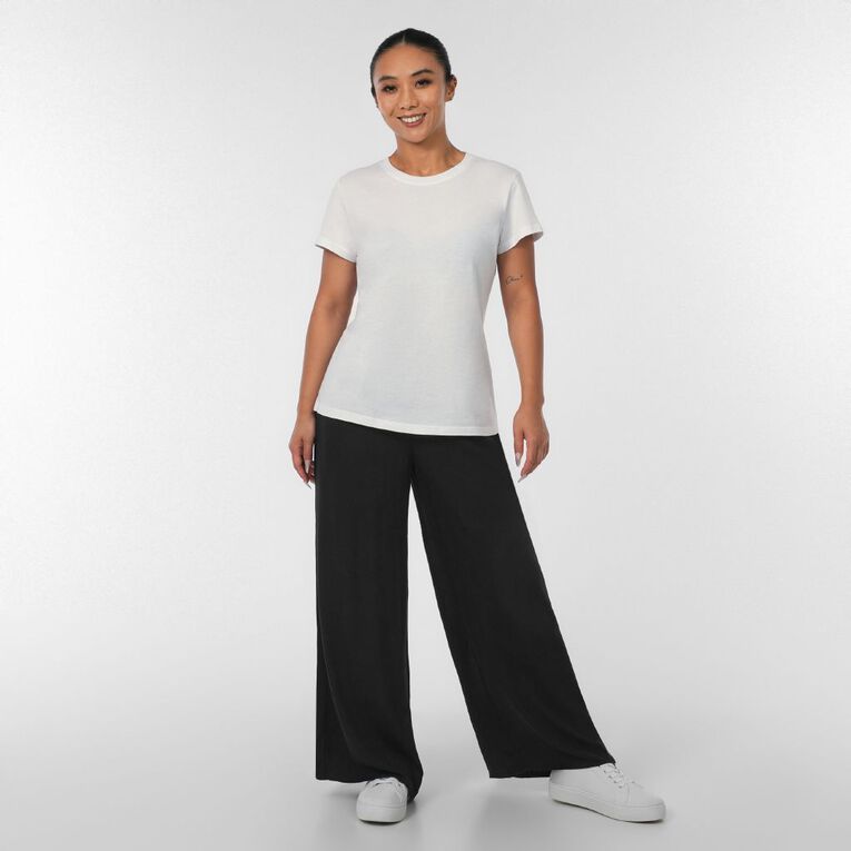 H&H Women's Shirred Waist Wide Leg Pants, Black, hi-res