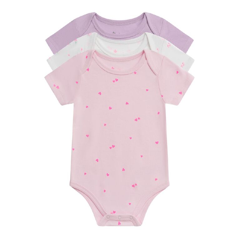 Young Original Babies' Short Sleeve Printed Bodysuit 3 Pack, White, hi-res