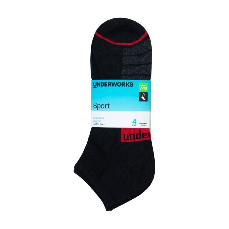 Underworks Men's Low Cut Sport Socks 4 Pack, Black1, hi-res