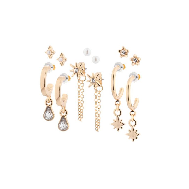 H&H Tear Drop Huggies Star Earrings 6 Pairs, , hi-res