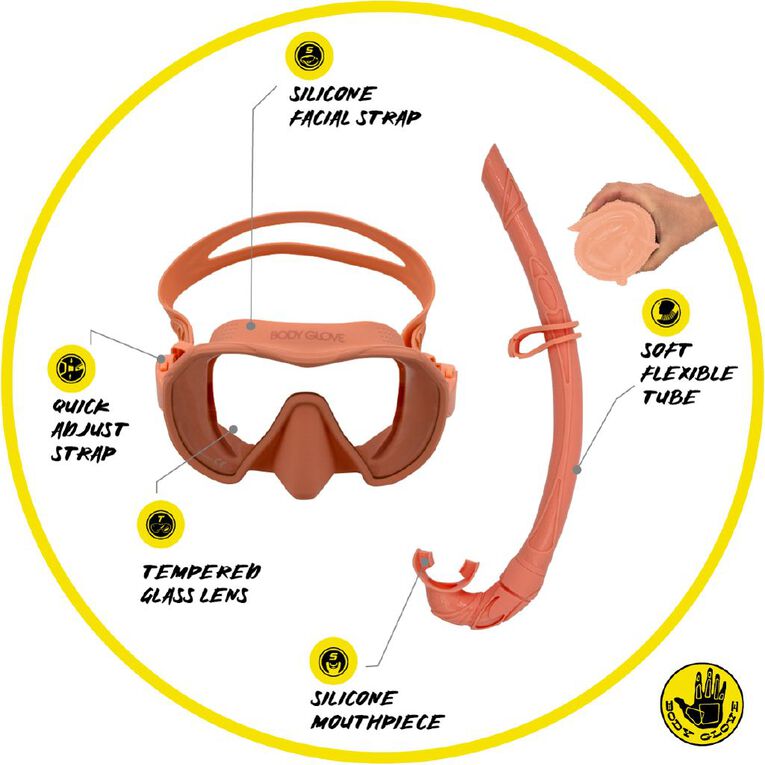 Body Glove Adults Travel Snorkel Set Peach, , hi-res