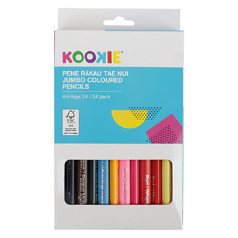 Kookie Te Reo Jumbo Coloured Pencils Multi-Coloured 24 Pack, , hi-res