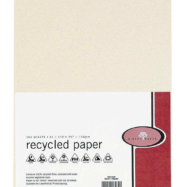 Direct Paper Recycled Paper 100gsm Beige A4 100 Pack, , hi-res