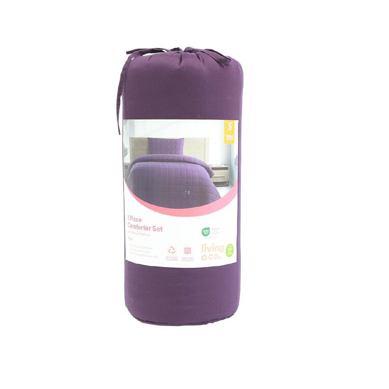 Living & Co Microfibre 2 Piece Comforter Set Plum Single, , hi-res