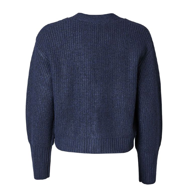 H&H Women's Long Puff Sleeve Cardi, Navy, hi-res