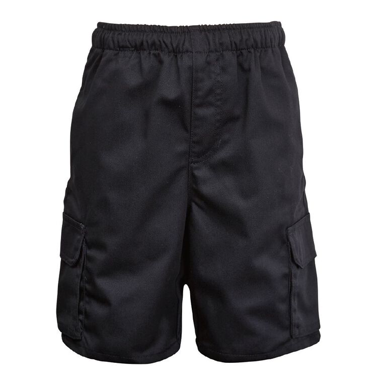 Schooltex Drill Cargo Pocket Shorts, Black, hi-res