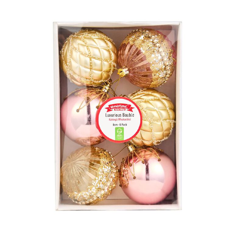 Wonderland Joyful Tidings Luxurious Christmas Baubles Assorted 6 Pack, , hi-res