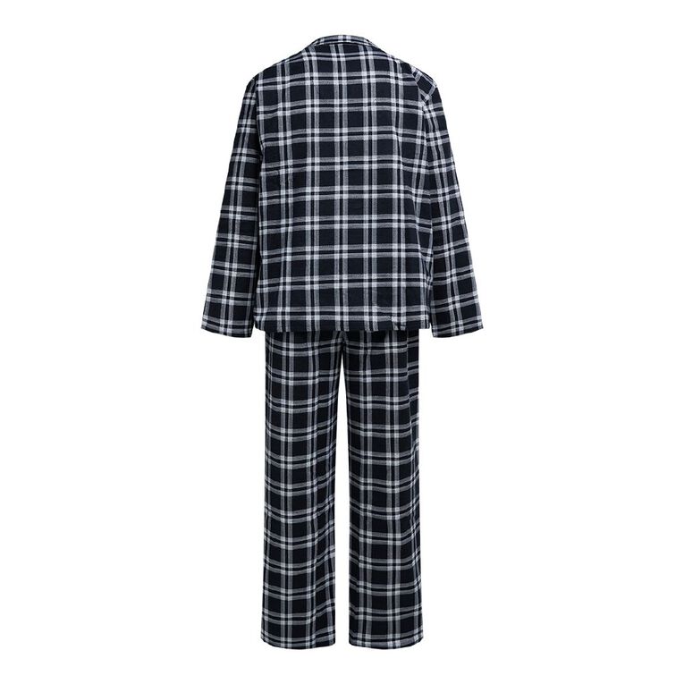 H&H Men's Button Up Flanelette Pyjama Set, Black, hi-res