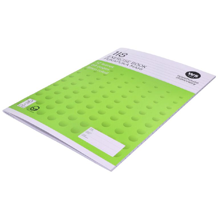 WS Exercise Book 1I8 9mm Ruled 32 Leaf Green, , hi-res