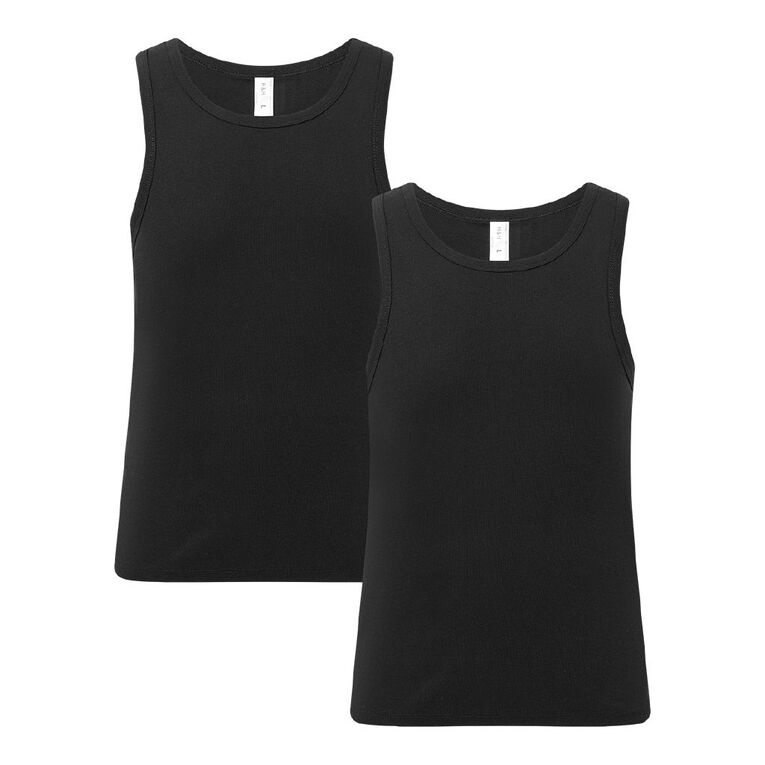H&H Men's Singlet 2 Pack, Black, hi-res