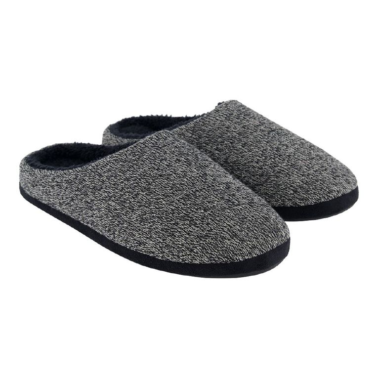 H&H Men's Knit Scuff Slippers Black The Warehouse
