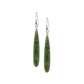 Stainless Steel Jade Stone Oval Drop Earrings