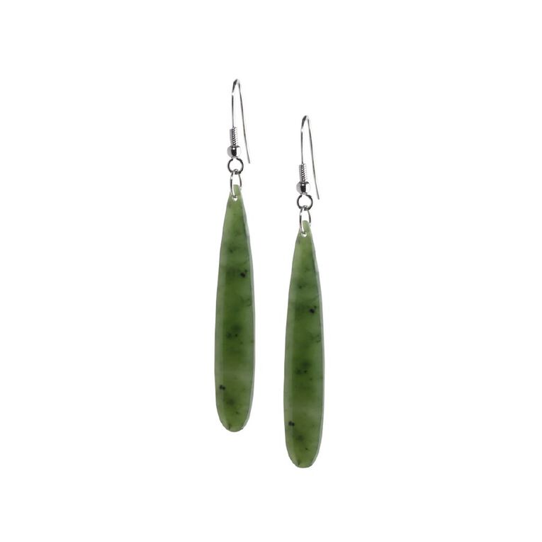 Stainless Steel Jade Stone Oval Drop Earrings, , hi-res