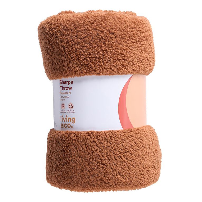Living & Co Throw Sherpa Brown Mid 127cm x 152cm, , hi-res