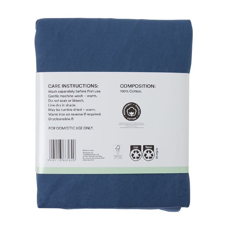 Living & Co 100% Washed Cotton Sheet Set Navy Queen, , hi-res