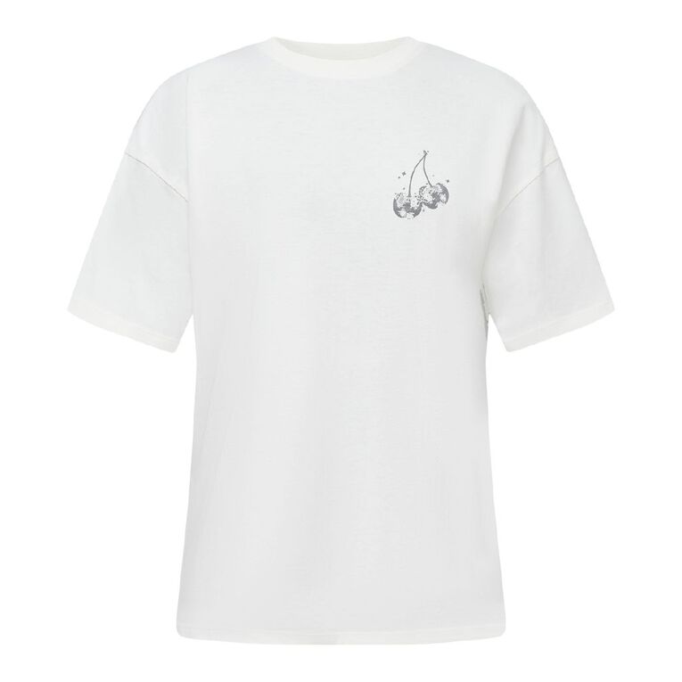 H&H Women's Short Sleeve Boyfriend Graphic Tee, Cream, hi-res