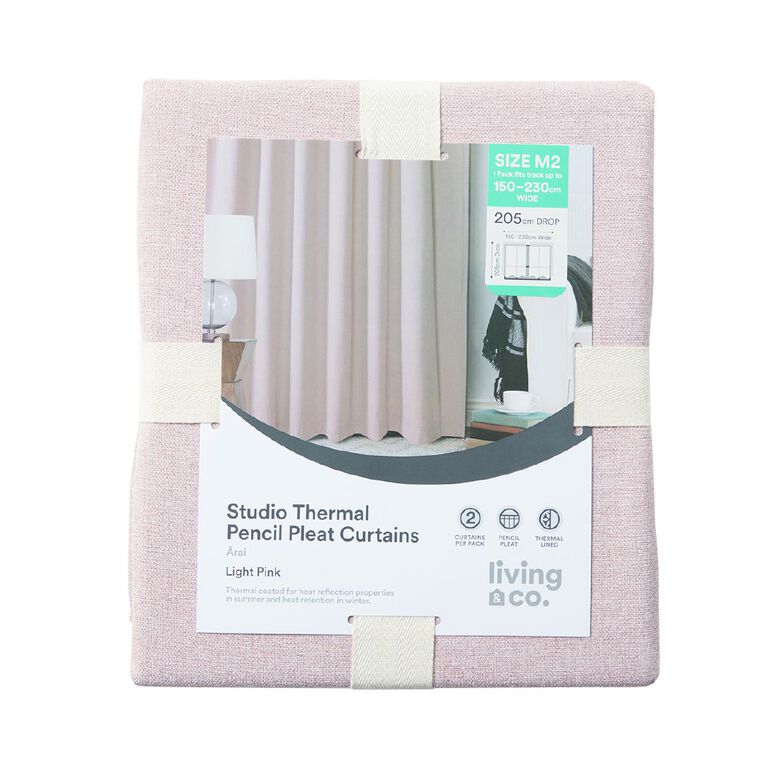 Living & Co Studio Curtains Pink Light 150-230cm Wide/205cm Drop, Pink Light, hi-res