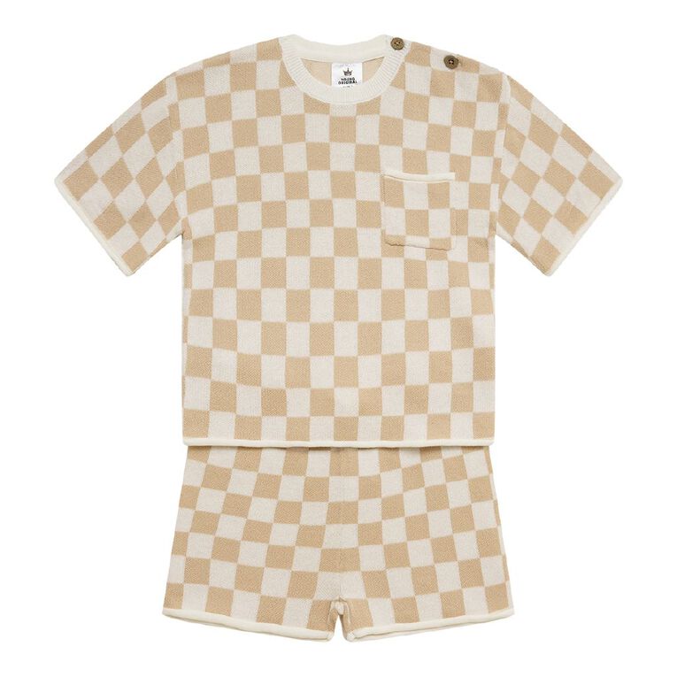 Young Original Toddler 2 Piece Knitted Top and Shorts Set, Brown Light, hi-res
