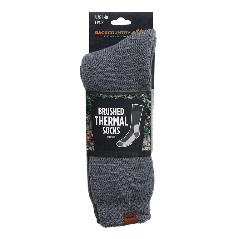 Back Country Adults' Brushed Thermal Socks 1 Pack, Charcoal, hi-res