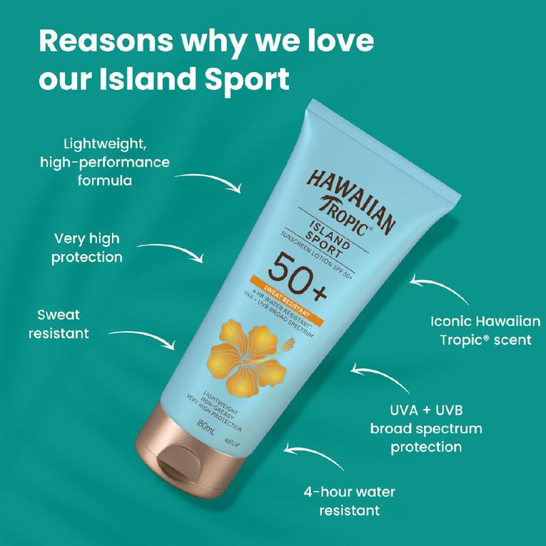 Hawaiian Tropic Island Sport Sunscreen Lotion SPF50+ 180ml, , hi-res