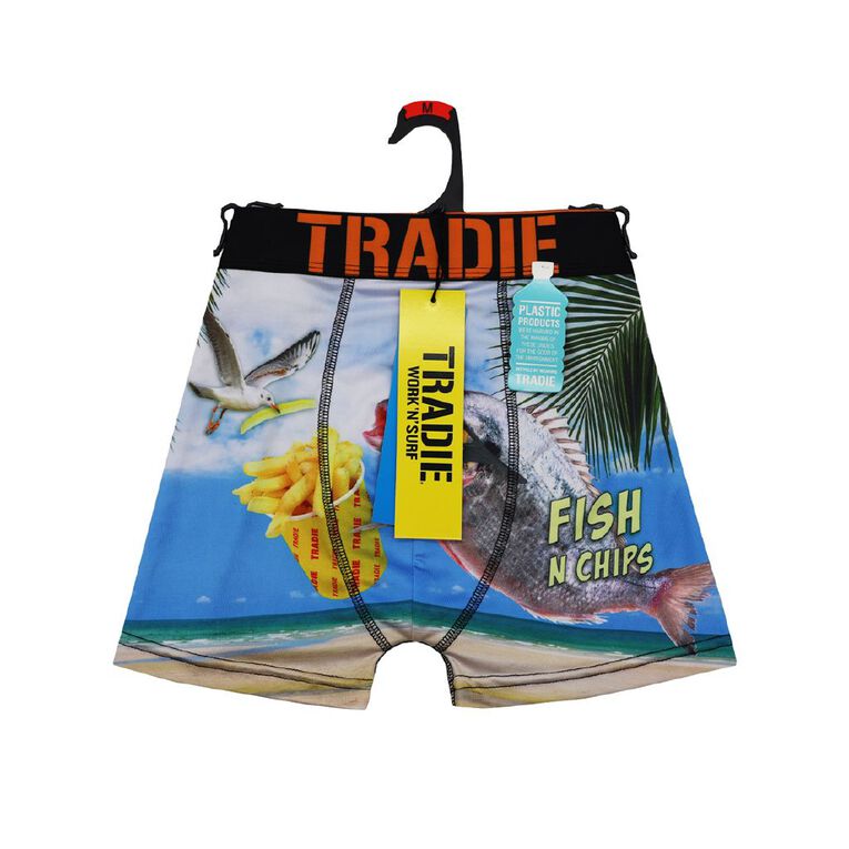 Tradie Men's Work N Surf Photo Trunks, Silver, hi-res