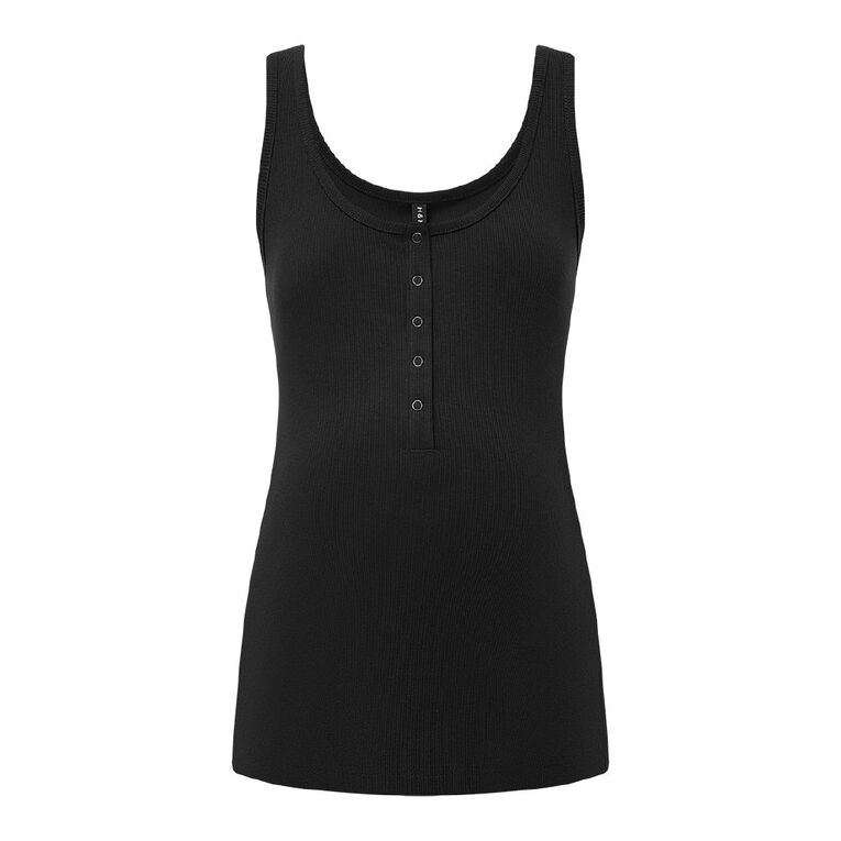 H&H Maternity Henley Tank, Black, hi-res