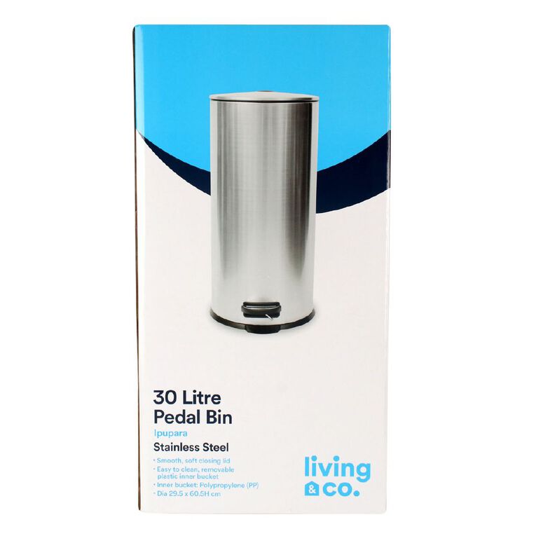 Living & Co Round Pedal Bin Stainless Steel 30L, , hi-res